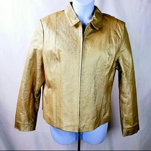 Gold 100% Leather Jacket Sz XL